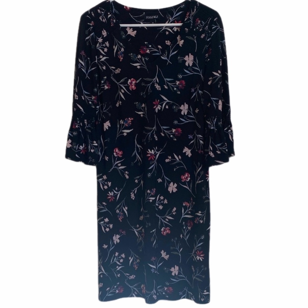 Roz & Ali Floral Black Dress Size M